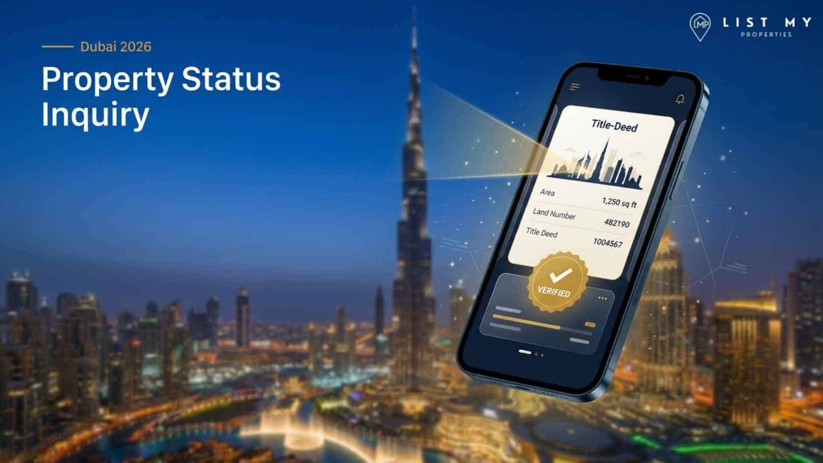Property status inquiry in Dubai guide showing title deed, property details, and Dubai Land Department verification process.